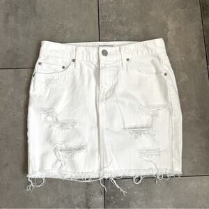 MOTHER peg mini fray white distressed denim skirt part crushers wash 24